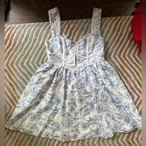Beautiful blue and white embroidered mini dress